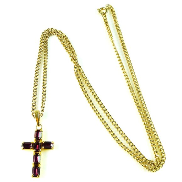 Purple Cross Necklace with Rhinestones Religious Jewelry - Picture 5 of 5
